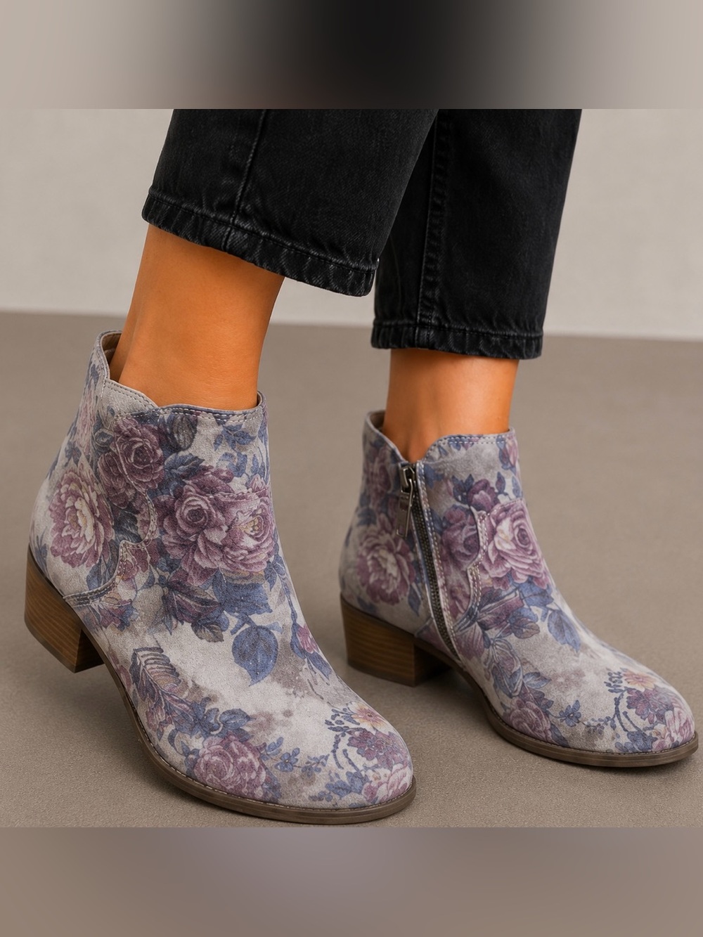 Sbicca Petunias Stone Suede Floral Boots Womens Sz 6.5 Boho Cottagecore Western